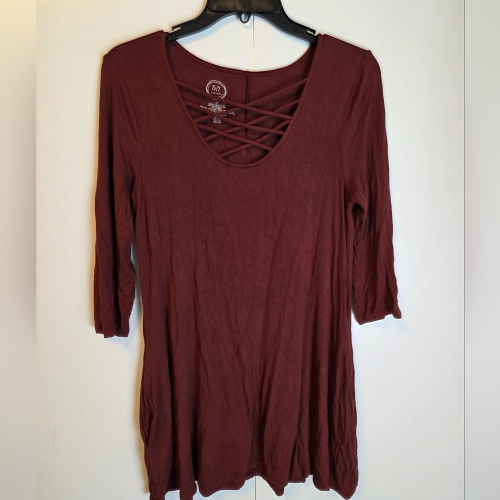 Maurices Maroon Crisscross Scoop Neck Women's Top